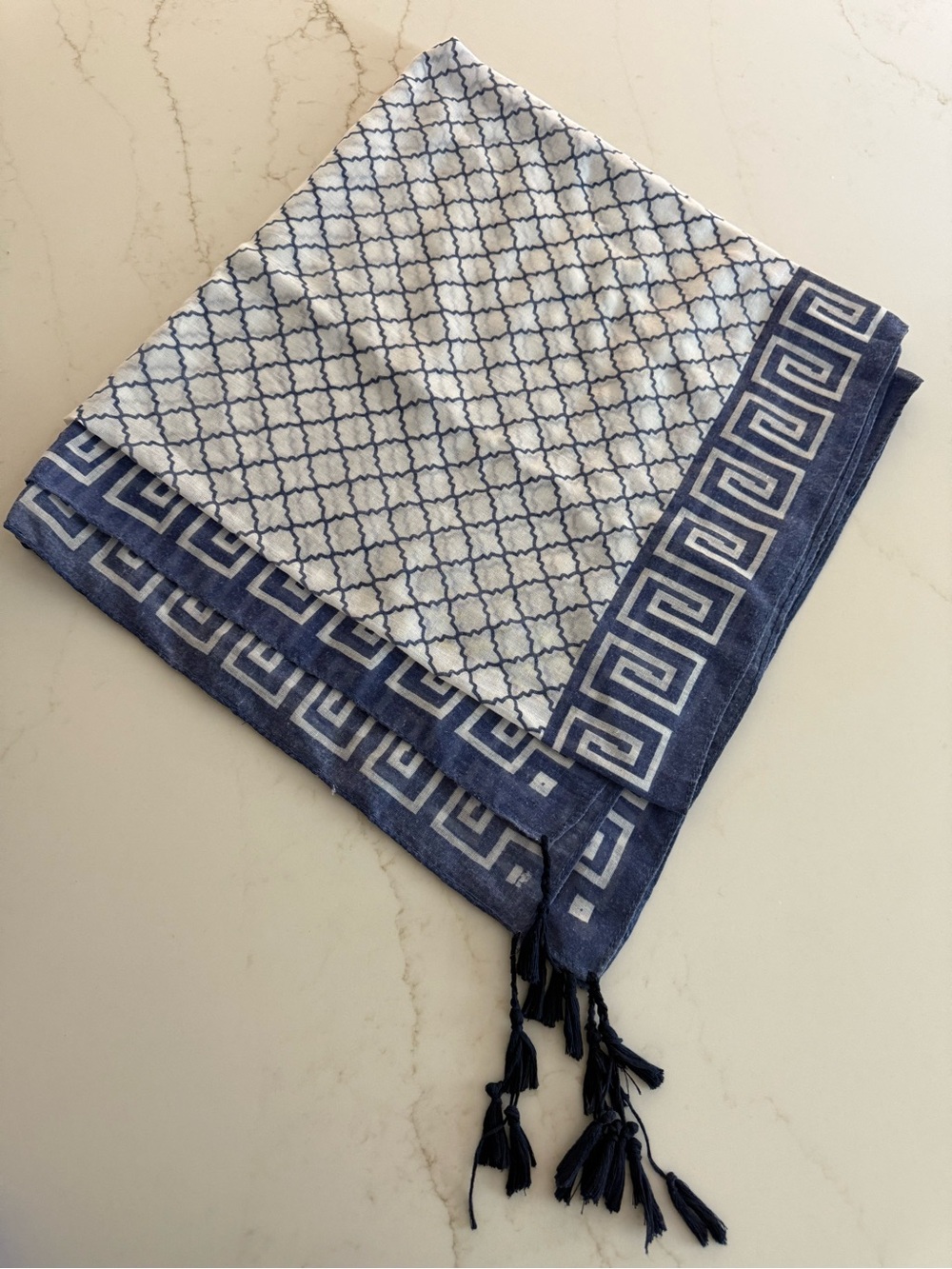Blue and White Geometric Tassel Serong